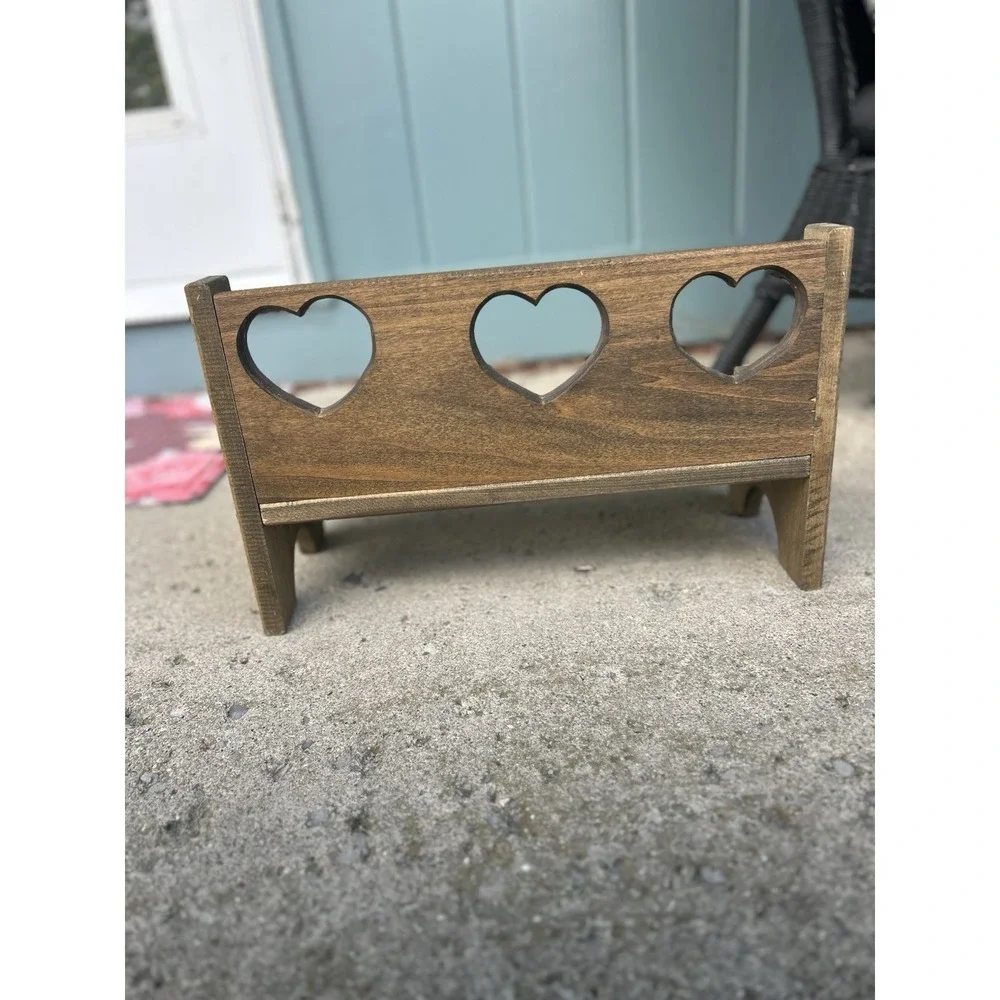 Vintage Wooden Heart Cutout Bench Rustic Granny Core Decor Brown